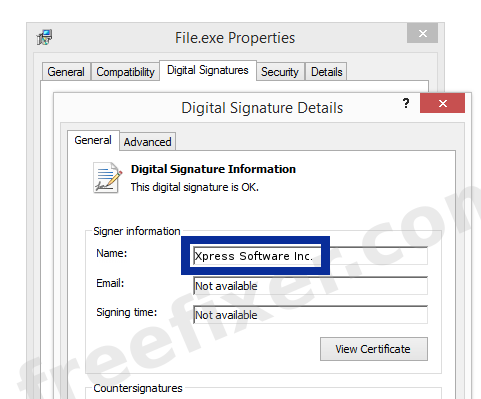 Screenshot of the Xpress Software Inc. certificate